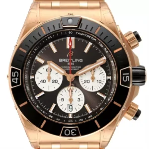 Fake Breitling Chronomat B01 Rose Gold Brown Dial Mens Replica Watch RB0136