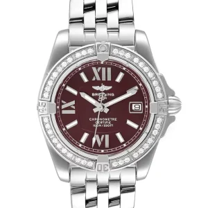 Fake Breitling Cockpit Chronometer Burgundy Dial Diamond Ladies Replica Watch A17356