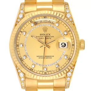 Replica Rolex President Day Date Yellow Gold Diamond Lugs 18338