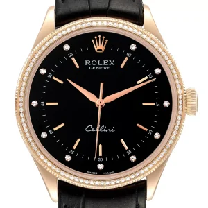 Replica Rolex Cellini Time 18K EveRose Gold Black Dial Diamond 50605