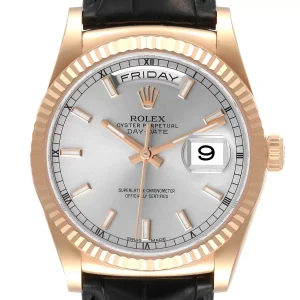 Fake Rolex Day-Date 18k Everose Gold Silver Dial Watch 118135