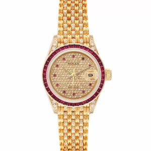 Replica Rolex President 18k Yellow Gold Diamond Ruby Ladies 69198