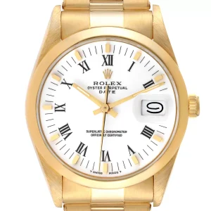 Rolex Date 18k Yellow Gold White Roman Dial Vintage Replica 15008