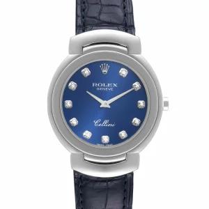 Replica Rolex Cellini Cellissima 33mm White Gold Blue Diamond Dial Ladies 6221