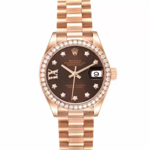 Replica Rolex President 28 Rose Gold Chocolate Diamond Dial Ladies 279135