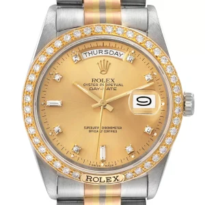Replica Rolex President Day-Date Tridor White Yellow Rose Gold Diamond 18349