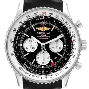 Breitling Navitimer GMT 48 Black Dial Leather Strap Mens Replica Watches AB0441