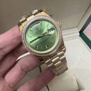 Replica Rolex President Day-Date Green Dial Diamond Bezel 36MM Watch