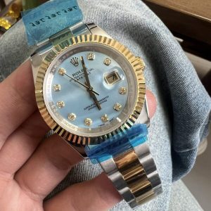 Replica Rolex Datejust Diamond Marking Light Blue Dial Watch