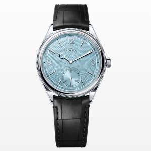 Replica Rolex Perpetual 1908 Platinum Black Leather Strap 39MM Watch