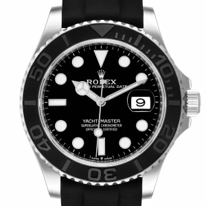 Replica Rolex Yachtmaster White Gold Black Rubber Strap Watches 226659