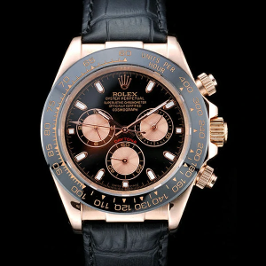 Rolex Daytona Rose Gold Case Black Dial Black Leather Strap BB31112